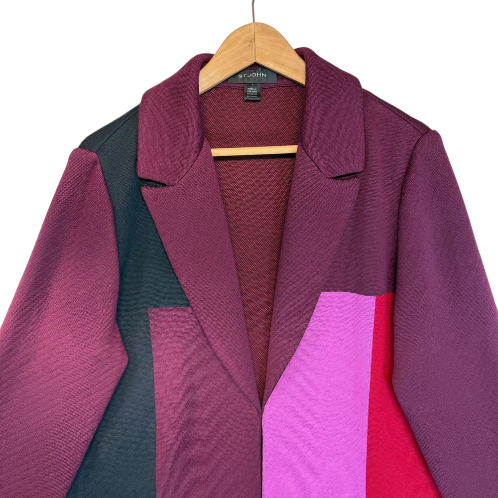 St. John Patchwork Colorblock Knit Wool Twill Coa… - image 3